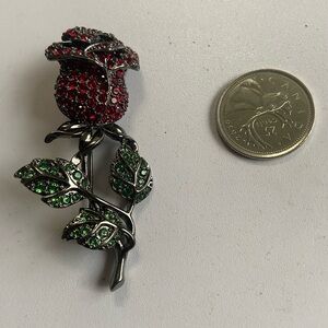 Swarovski Red and Green Rose Brooch